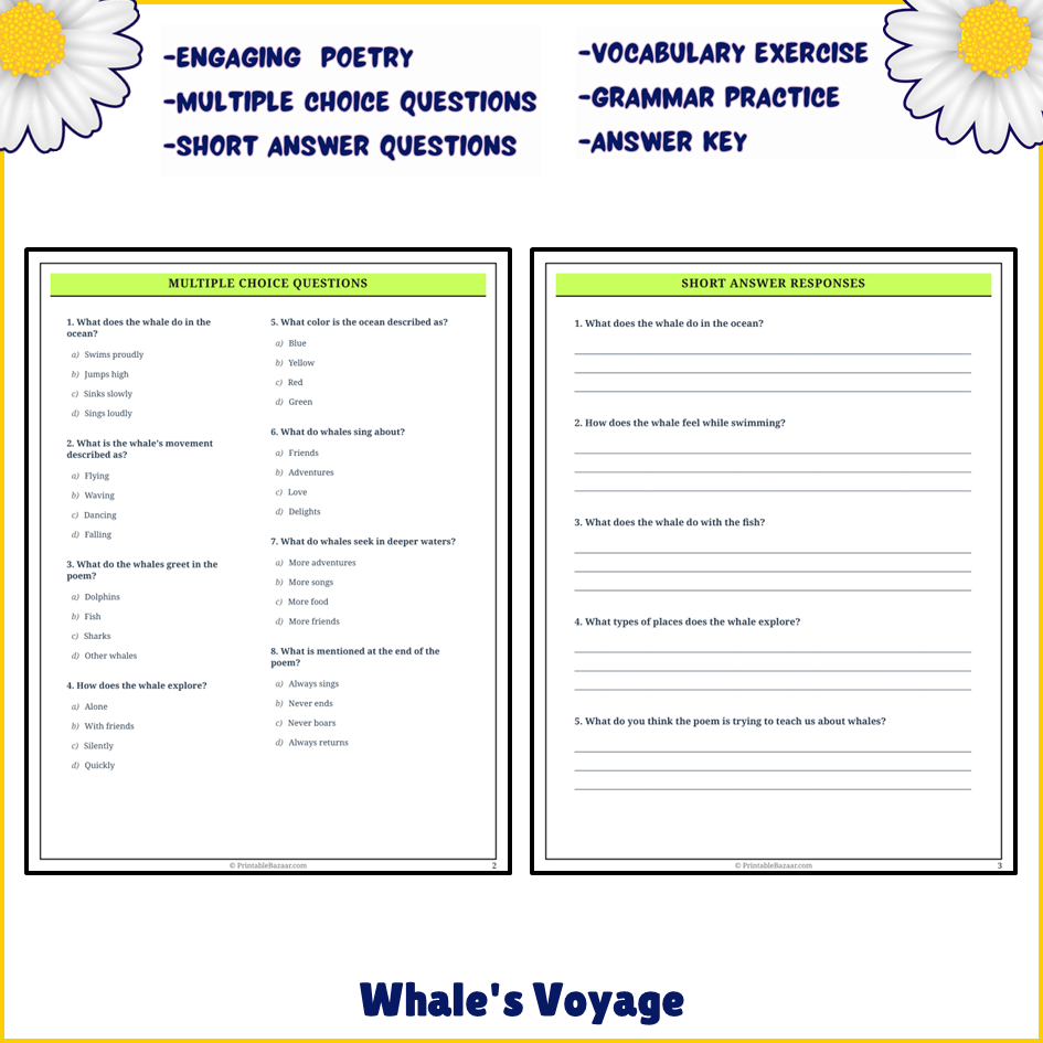 Whale's Voyage | Poem Grammar Worksheet Printable Activity