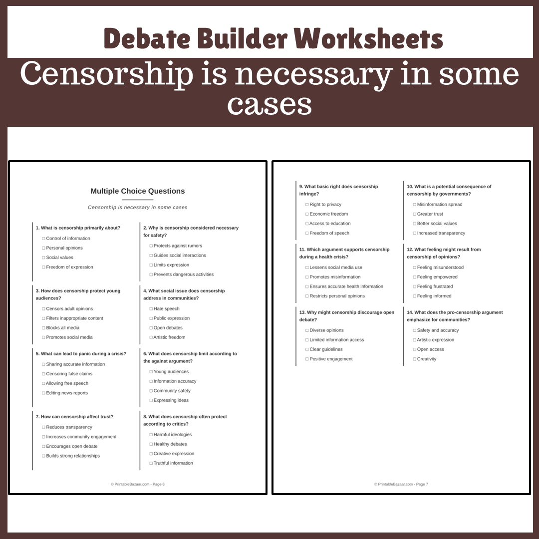Censorship is necessary in some cases | Favour and Against Worksheet Printable Activity