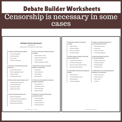 Censorship is necessary in some cases | Favour and Against Worksheet Printable Activity
