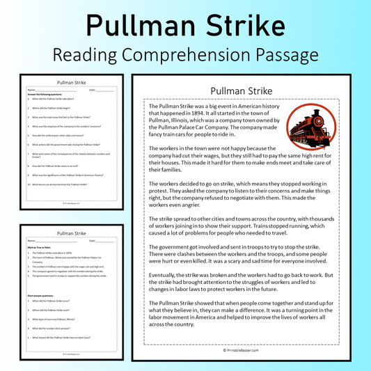 Pullman Strike | Reading Comprehension Passage Printable Worksheet