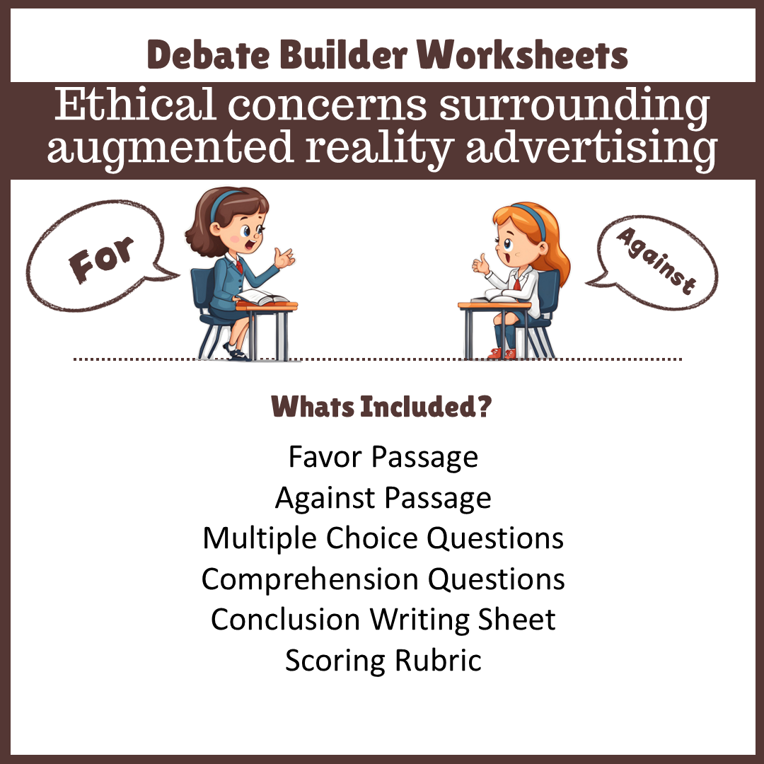 Ethical concerns surrounding augmented reality advertising | Favour and Against Worksheet Printable Activity