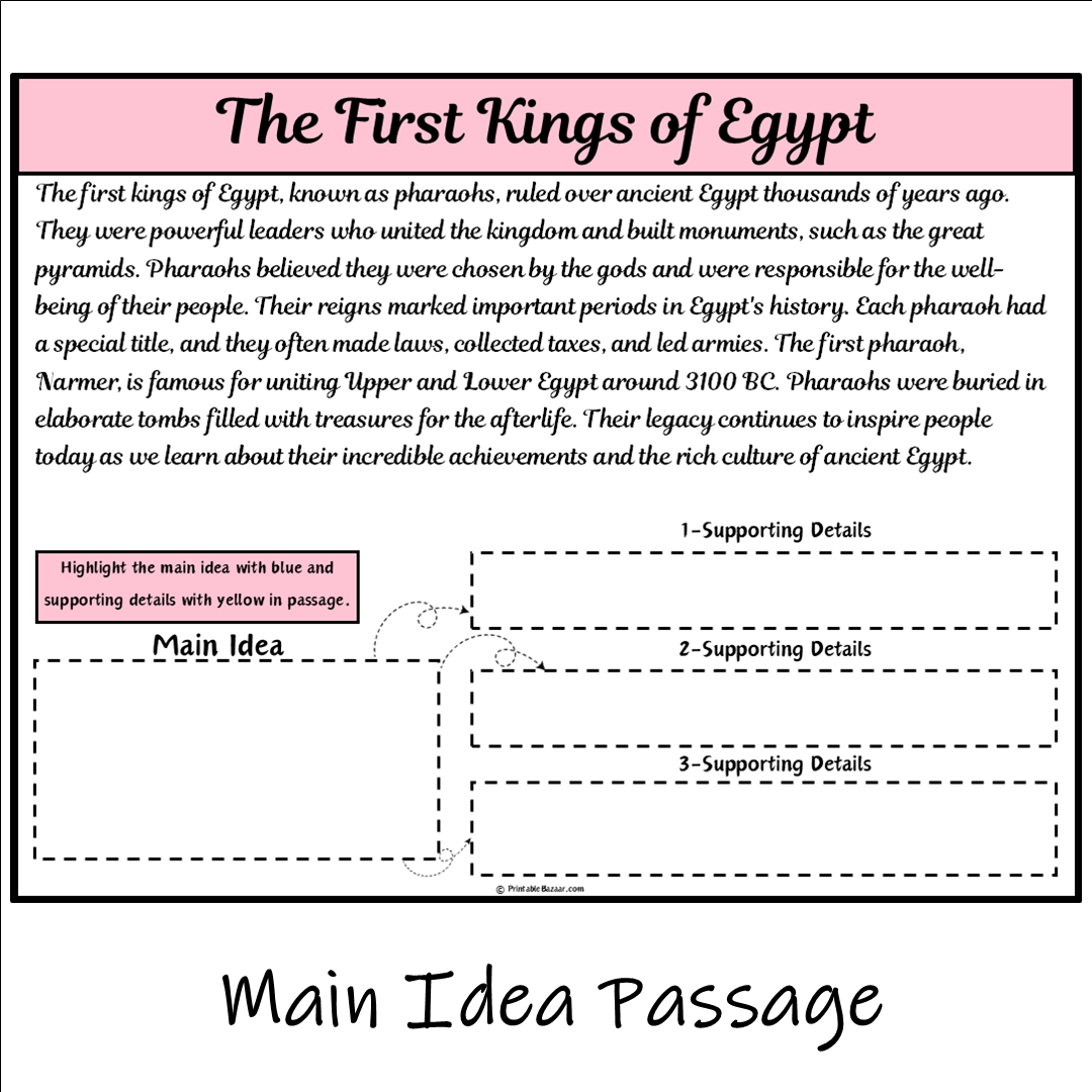 The First Kings of Egypt | Main Idea and Supporting Details Reading Passage and Questions