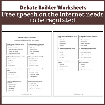 Free speech on the internet needs to be regulated | Favour and Against Worksheet Printable Activity