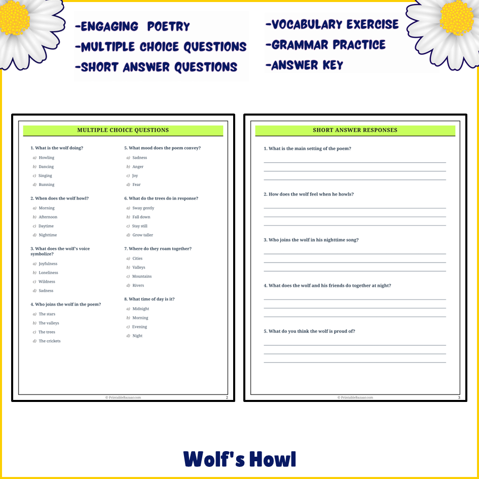 Wolf's Howl | Poem Grammar Worksheet Printable Activity