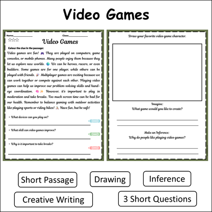 Video Games | Short Reading Comprehension Creative Worksheet