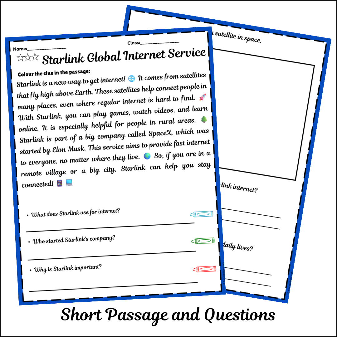 Starlink Global Internet Service | Short Reading Comprehension Creative Worksheet