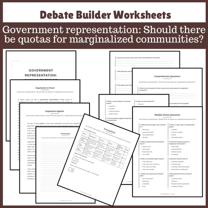 Government representation: Should there be quotas for marginalized communities? | Favour and Against Worksheet Printable Activity
