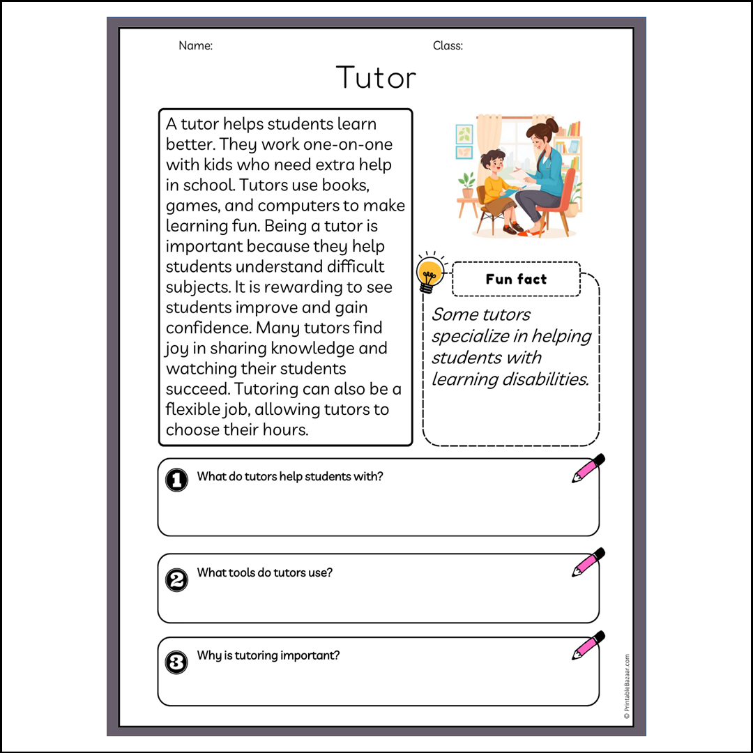 Tutor | Reading Passage Comprehension Questions Writing Facts Worksheet