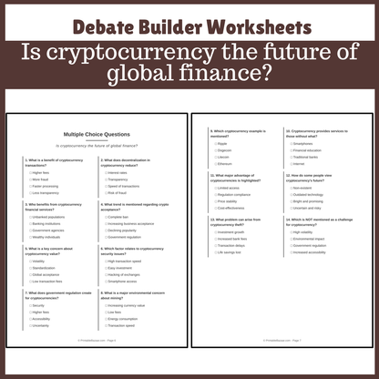 Is cryptocurrency the future of global finance? | Favour and Against Worksheet Printable Activity