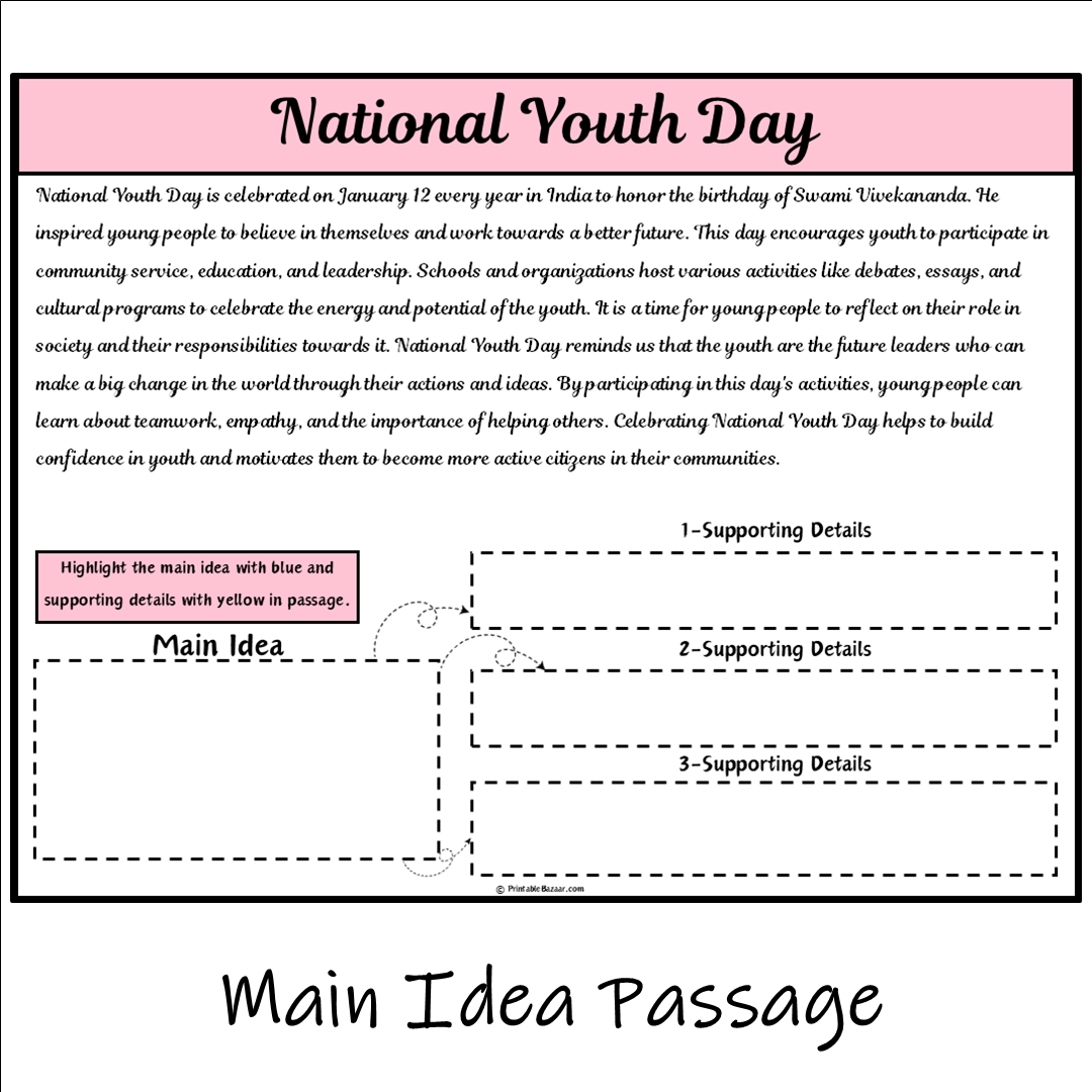 National Youth Day | Main Idea and Supporting Details Reading Passage and Questions