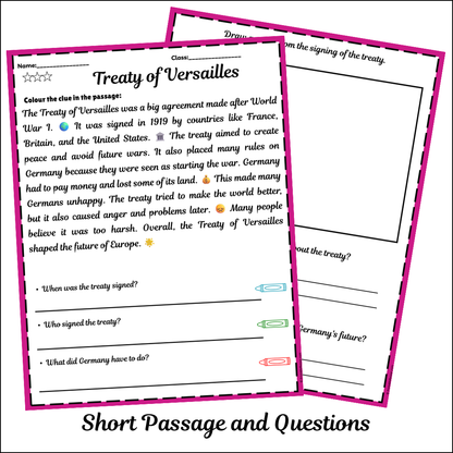 Treaty of Versailles | Short Reading Comprehension Creative Worksheet