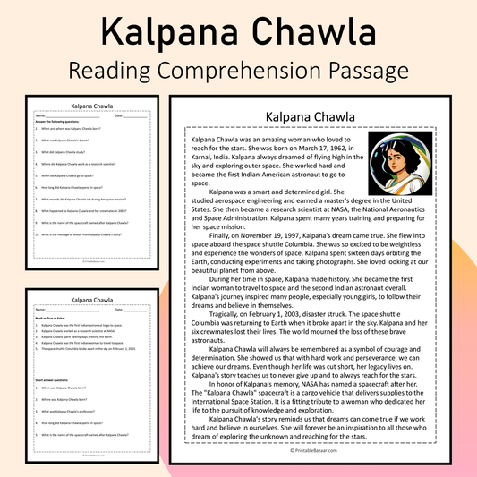 Kalpana Chawla | Reading Comprehension Passage Printable Activity