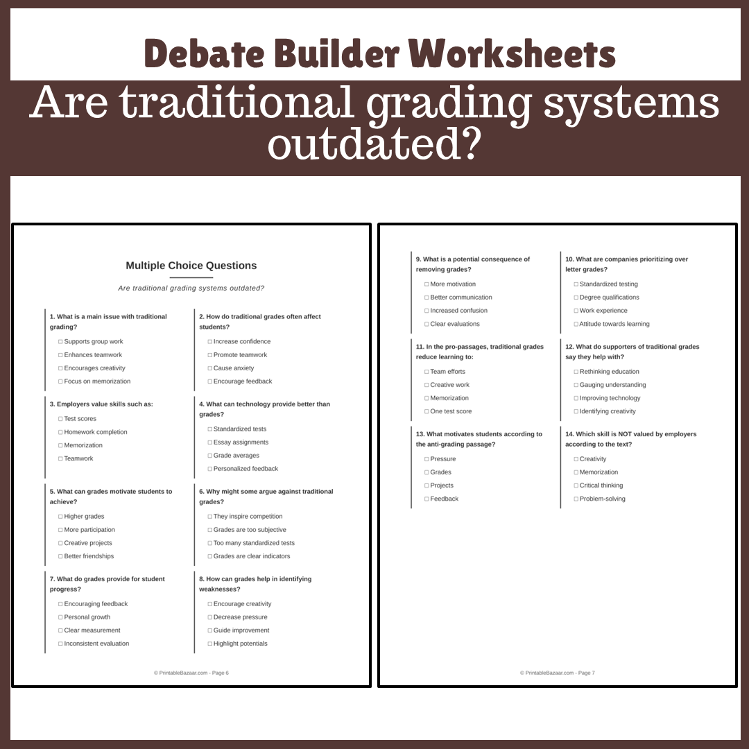 Are traditional grading systems outdated? | Favour and Against Worksheet Printable Activity