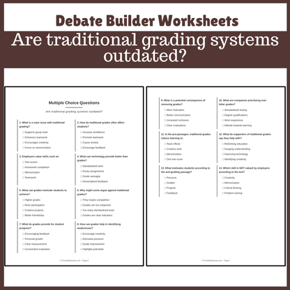 Are traditional grading systems outdated? | Favour and Against Worksheet Printable Activity