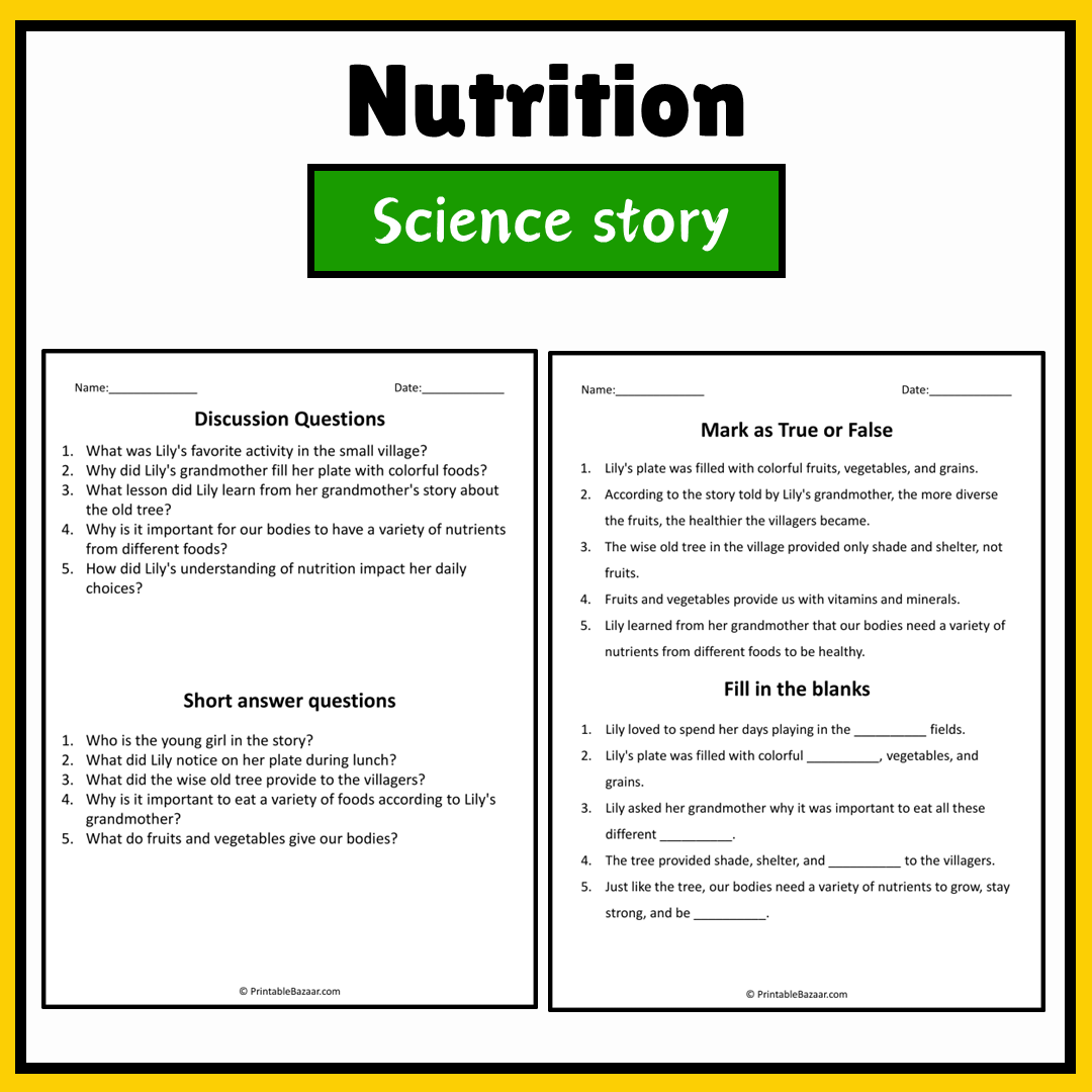 Nutrition | Science Story Reading Comprehension Activity