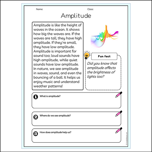 Amplitude | Reading Passage Comprehension Questions Writing Facts Worksheet