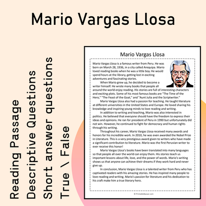 Mario Vargas Llosa | Reading Comprehension Passage Printable Activity