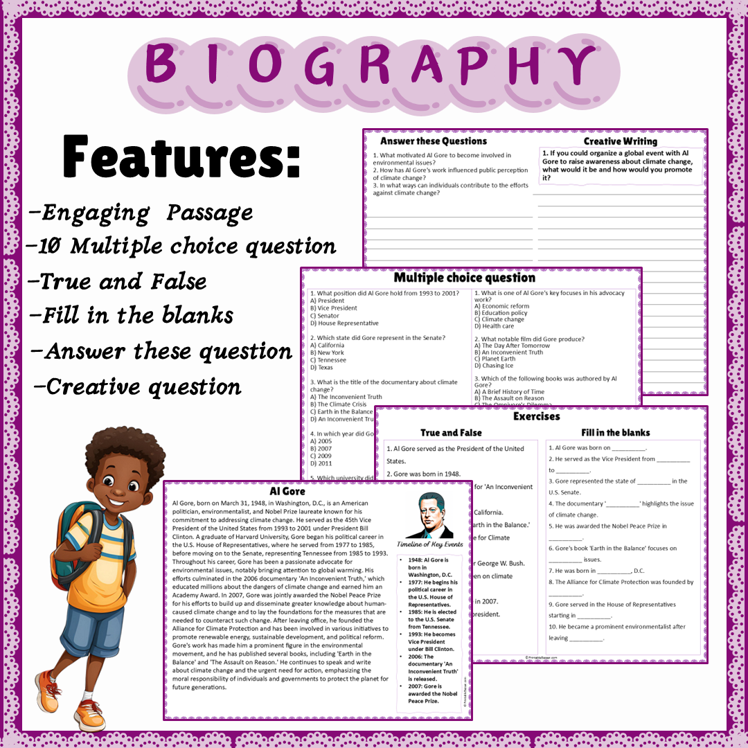 Al Gore | Biography Reading Comprehension and Questions Worksheet