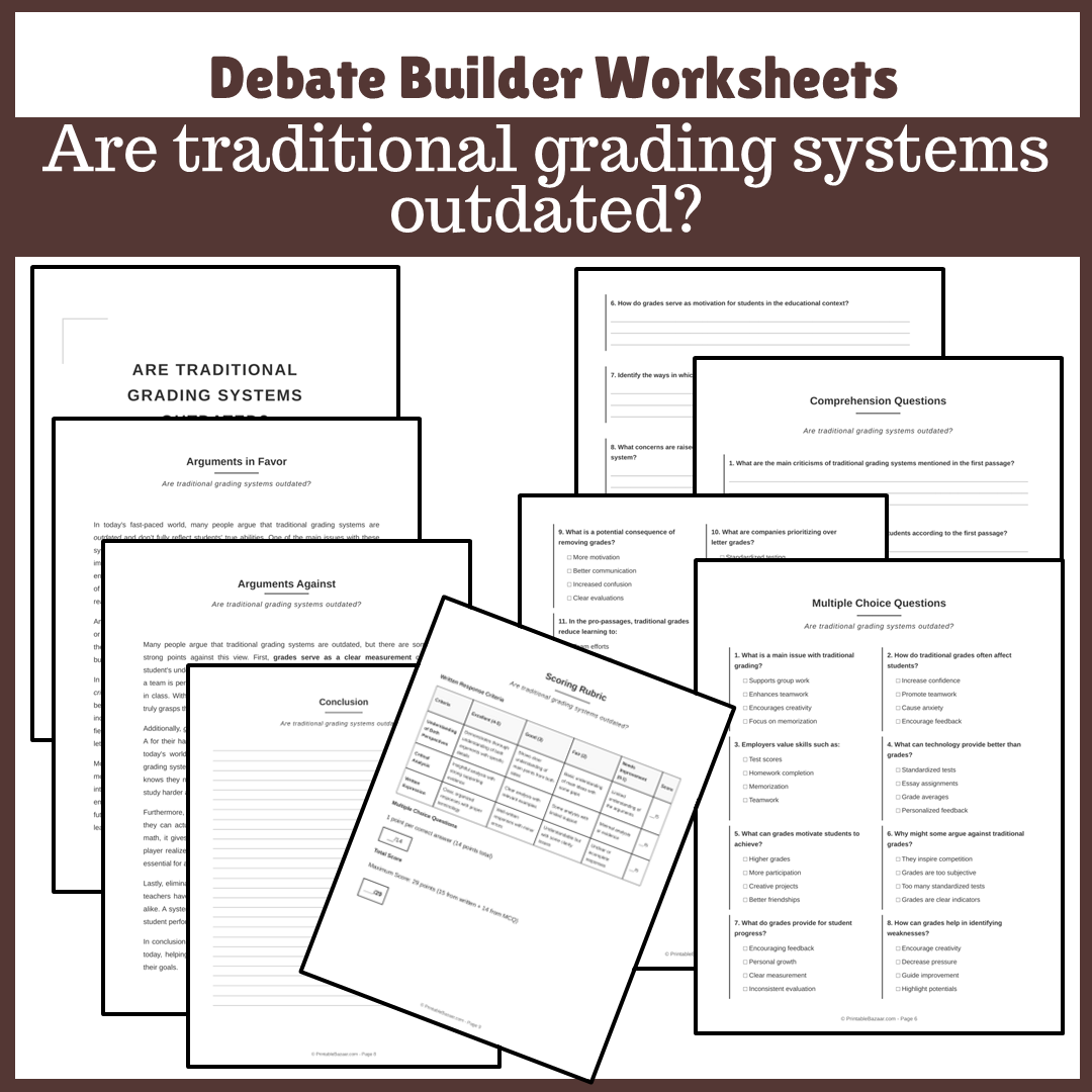 Are traditional grading systems outdated? | Favour and Against Worksheet Printable Activity