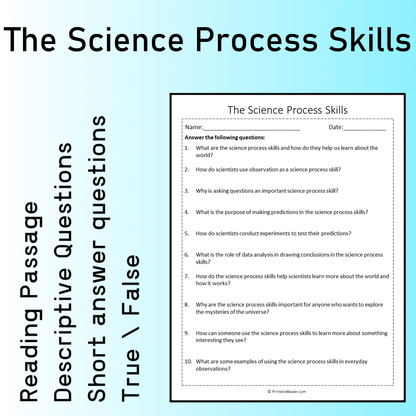 The Science Process Skills | Reading Comprehension Passage Printable Worksheet