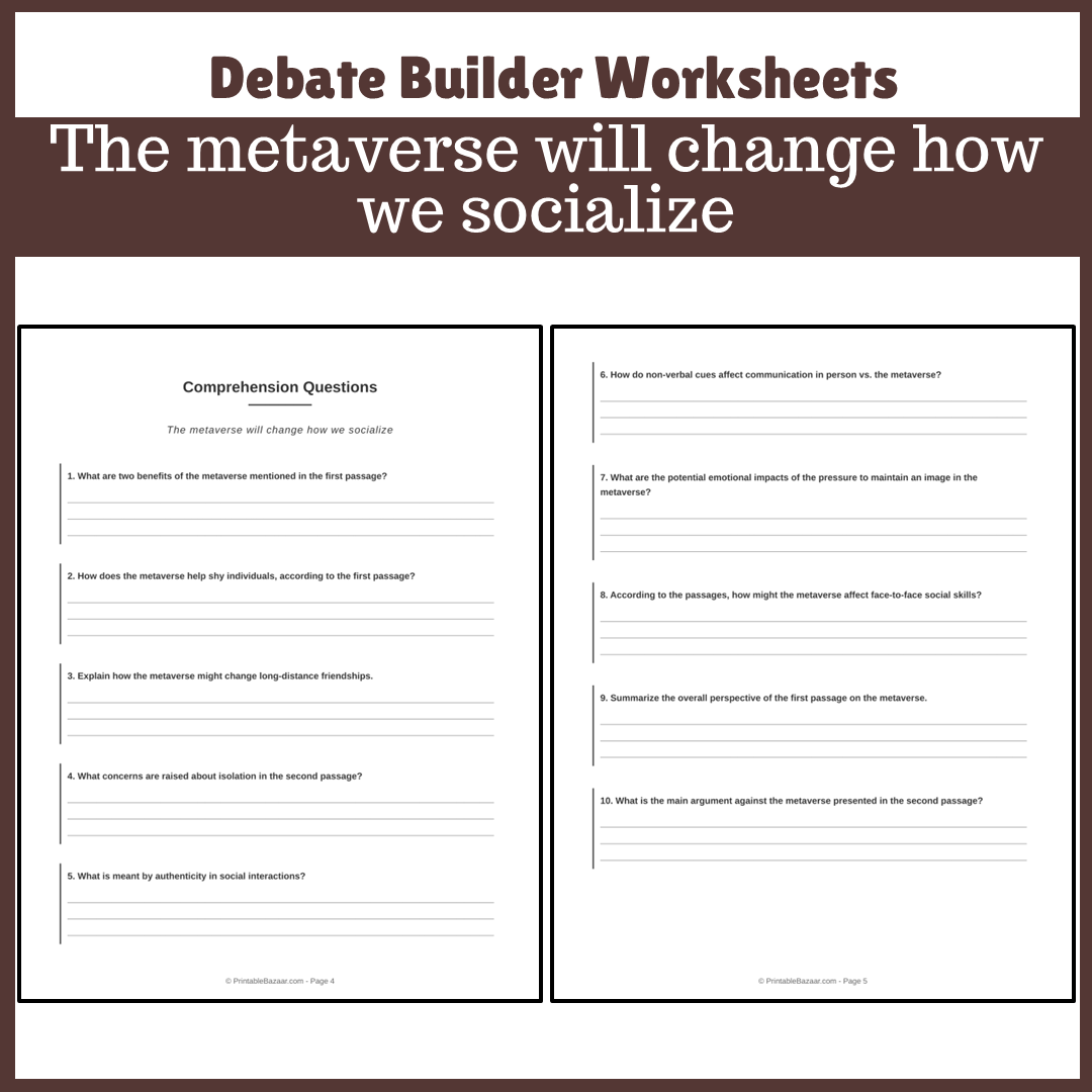 The metaverse will change how we socialize | Favour and Against Worksheet Printable Activity