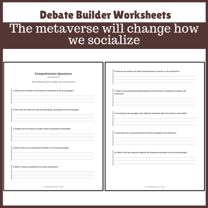 The metaverse will change how we socialize | Favour and Against Worksheet Printable Activity