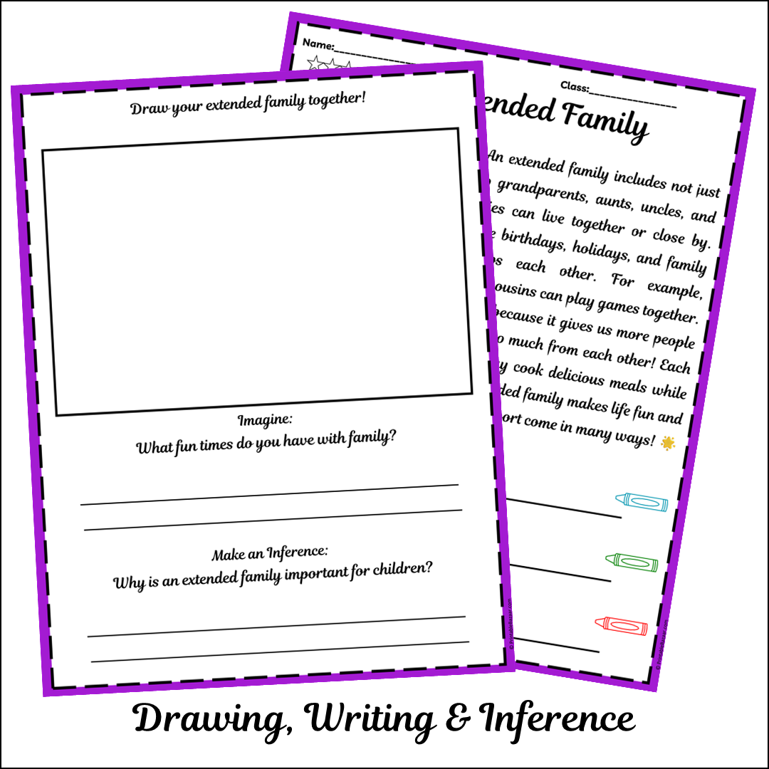 Extended Family | Short Reading Comprehension Creative Worksheet