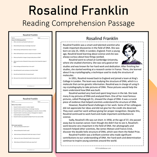 Rosalind Franklin | Reading Comprehension Passage Printable Activity