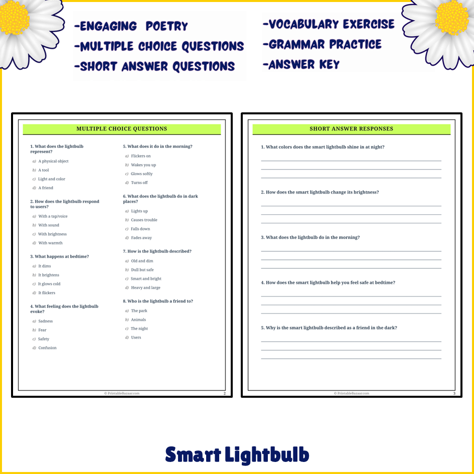 Smart Lightbulb | Poem Grammar Worksheet Printable Activity