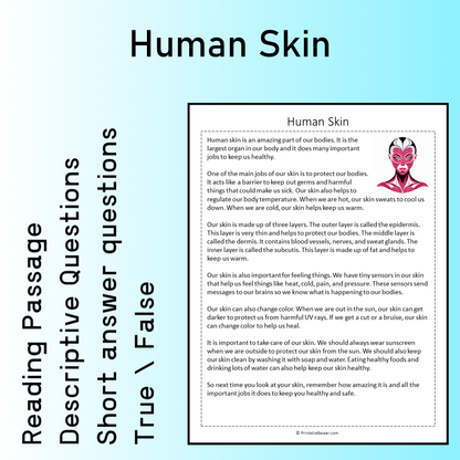 Human Skin | Reading Comprehension Passage Printable Worksheet