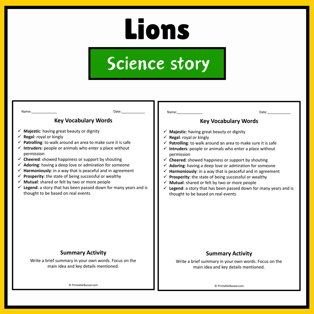 Lions | Science Story Reading Comprehension Activity