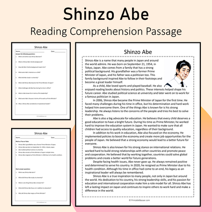 Shinzo Abe | Reading Comprehension Passage Printable Activity