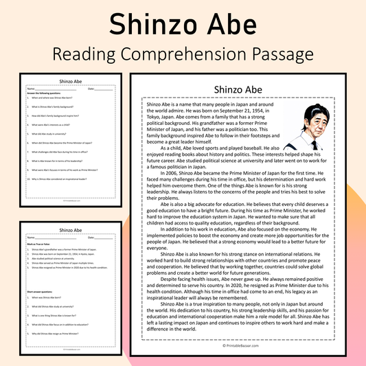 Shinzo Abe | Reading Comprehension Passage Printable Activity