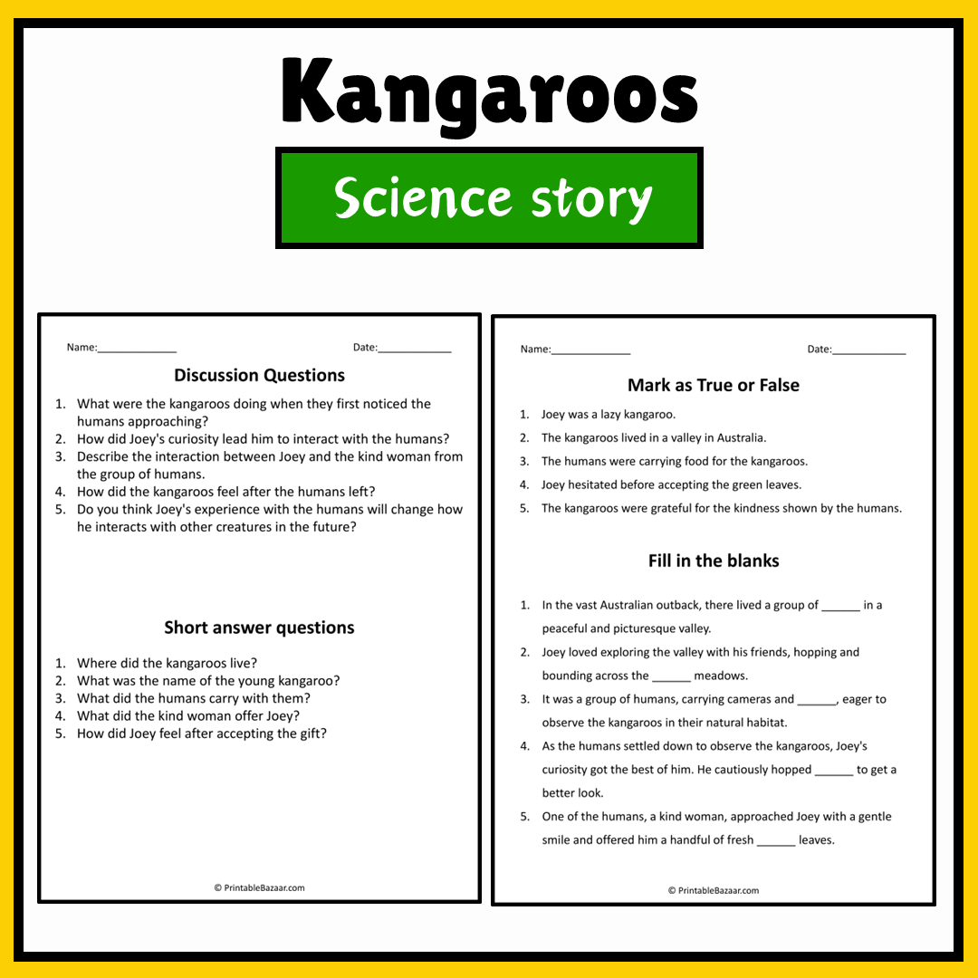Kangaroos | Science Story Reading Comprehension Activity
