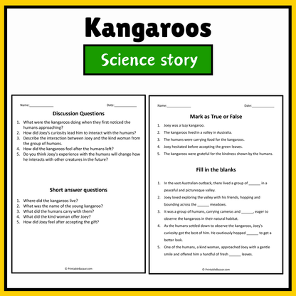 Kangaroos | Science Story Reading Comprehension Activity