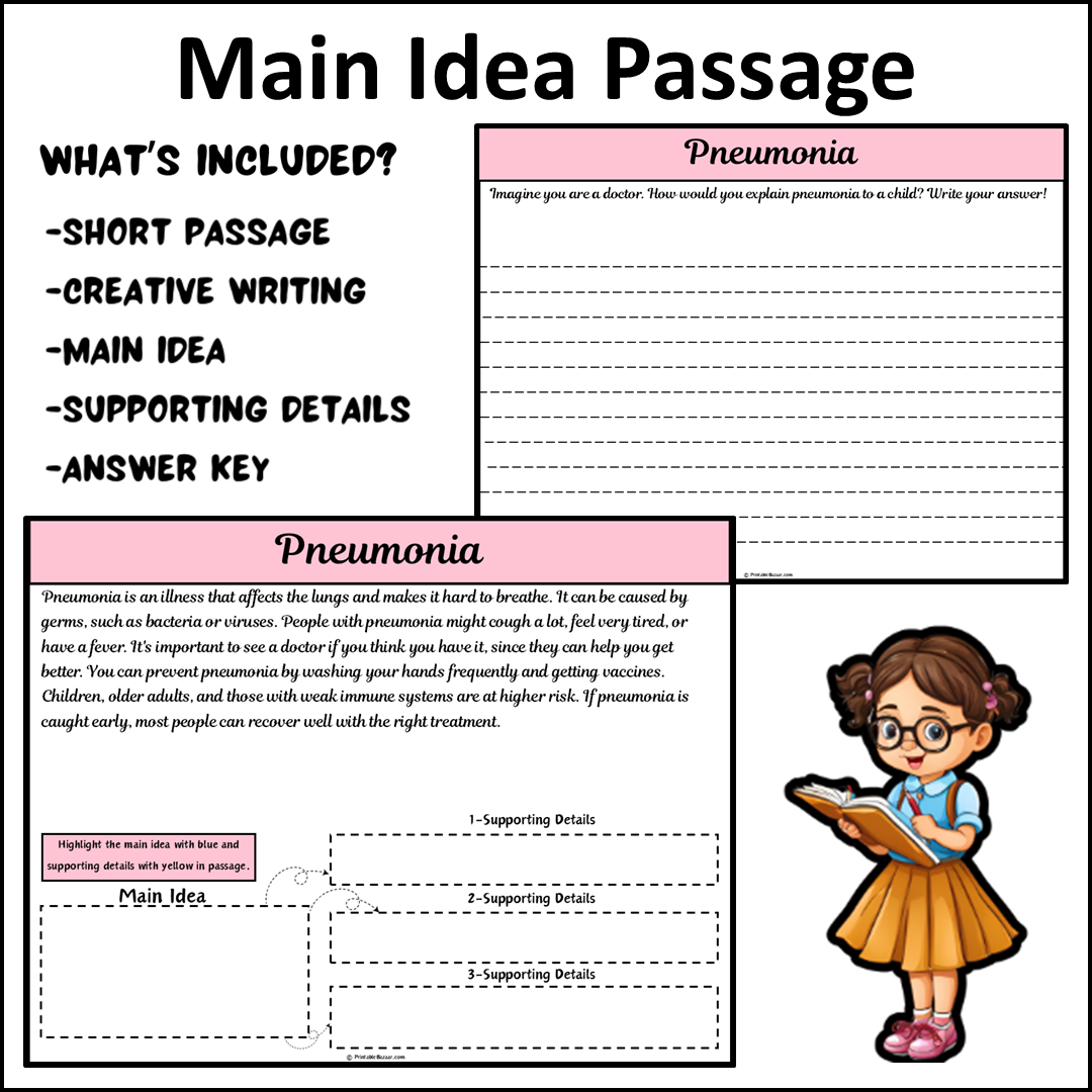 Pneumonia | Main Idea and Supporting Details Reading Passage and Questions