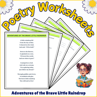 Adventures of the Brave Little Raindrop | Poem Grammar Worksheet Printable Activity