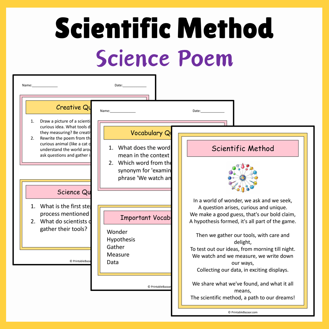 Scientific Method | Science Poem Reading Comprehension Activity