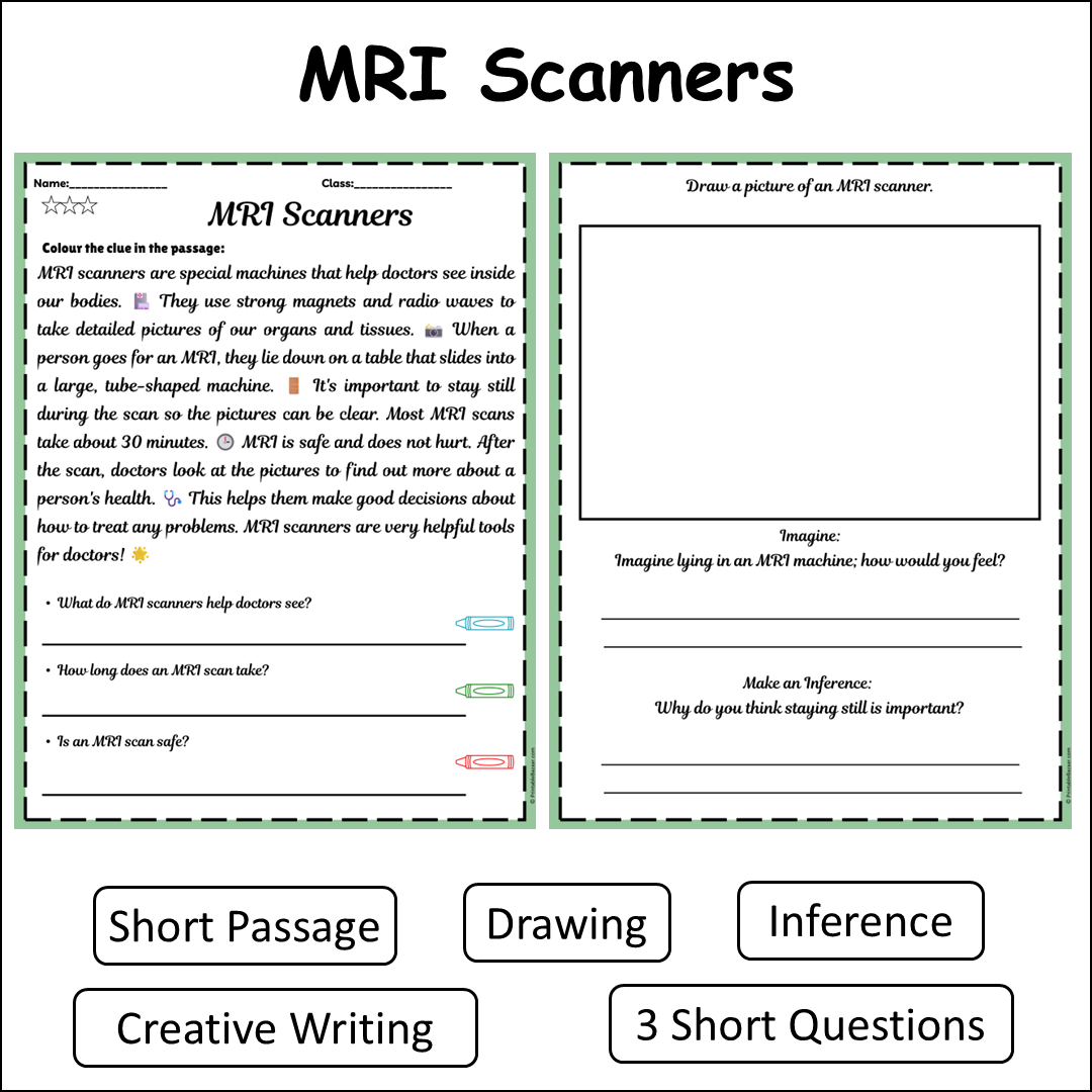 MRI Scanners | Short Reading Comprehension Creative Worksheet