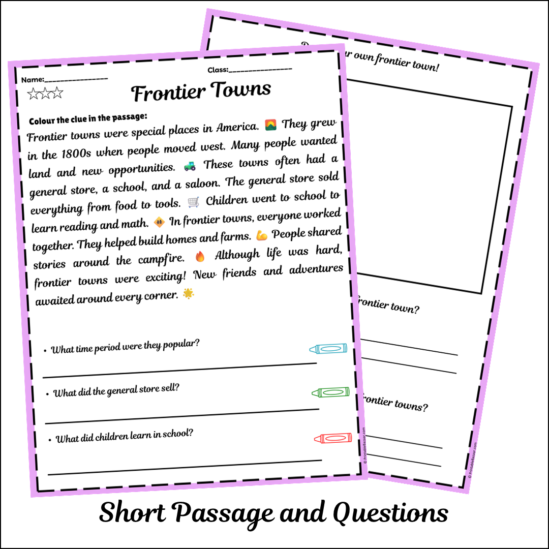 Frontier Towns | Short Reading Comprehension Creative Worksheet