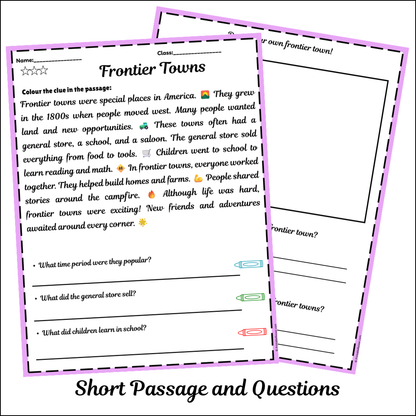 Frontier Towns | Short Reading Comprehension Creative Worksheet