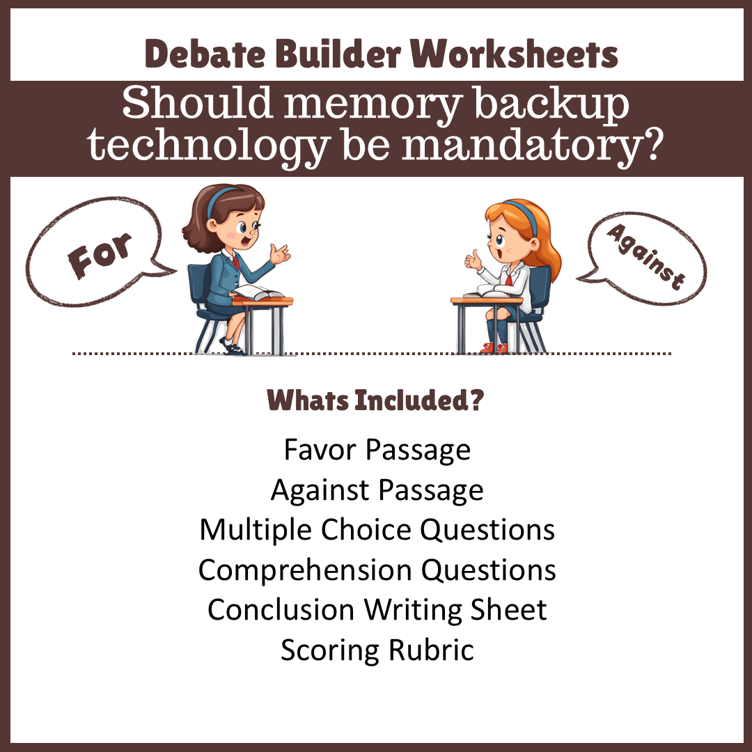 Should memory backup technology be mandatory? | Favour and Against Worksheet Printable Activity