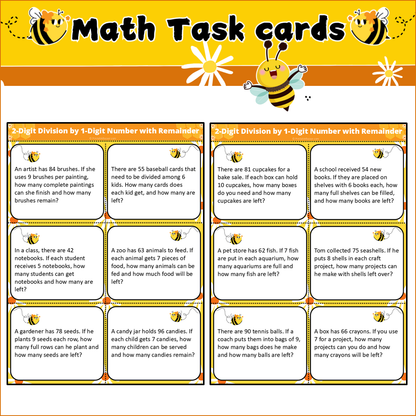 2-Digit Division by 1-Digit Number with Remainder | Math Task Cards