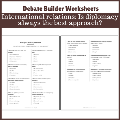 International relations: Is diplomacy always the best approach? | Favour and Against Worksheet Printable Activity