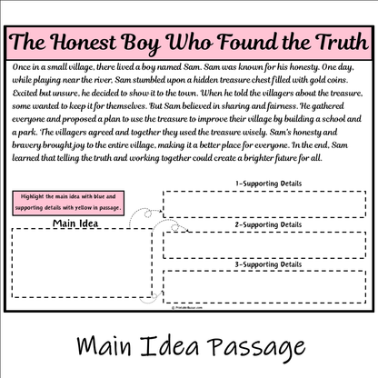 The Honest Boy Who Found the Truth | Main Idea and Supporting Details Reading Passage and Questions