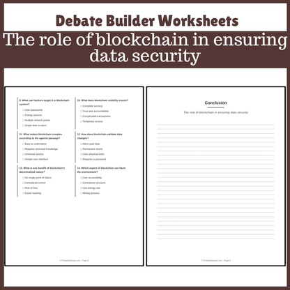 The role of blockchain in ensuring data security | Favour and Against Worksheet Printable Activity