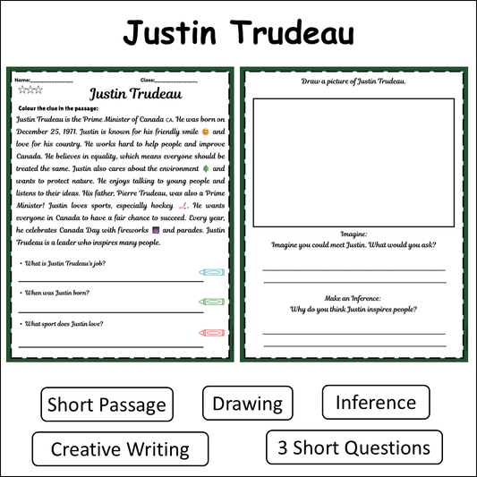 Justin Trudeau | Short Reading Comprehension Creative Worksheet