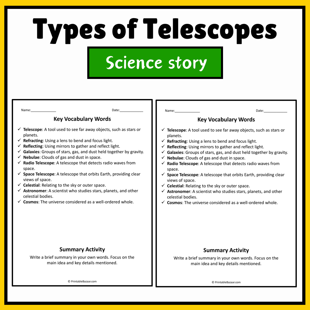 Types of Telescopes | Science Story Reading Comprehension Activity