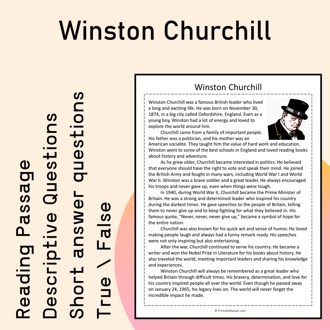 Winston Churchill | Reading Comprehension Passage Printable Activity