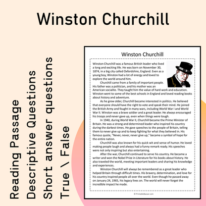 Winston Churchill | Reading Comprehension Passage Printable Activity